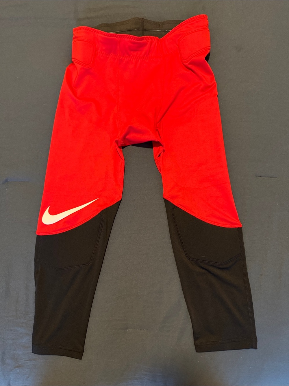 Nike Red and Black Men's Performance Joggers Tights with White Swoosh - Medium